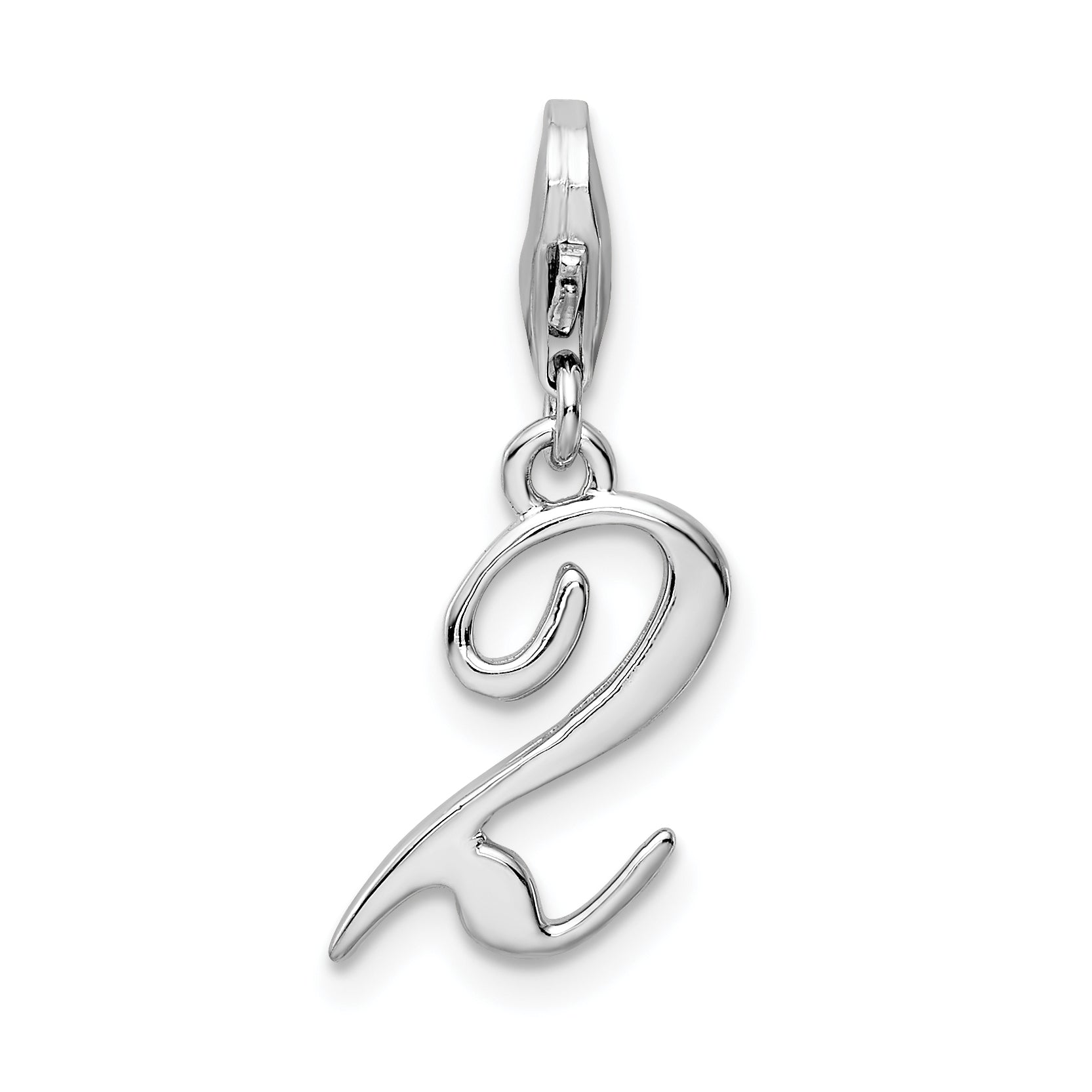 Sterling Silver Amore La Vita Rhodium-Plated Polished Number 2 Charm With Fancy Lobster Clasp