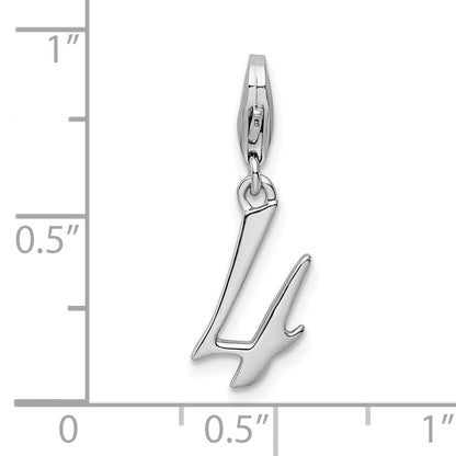 Sterling Silver Amore La Vita Rhodium-Plated Polished Number 4 Charm With Fancy Lobster Clasp