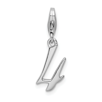 Sterling Silver Amore La Vita Rhodium-Plated Polished Number 4 Charm With Fancy Lobster Clasp