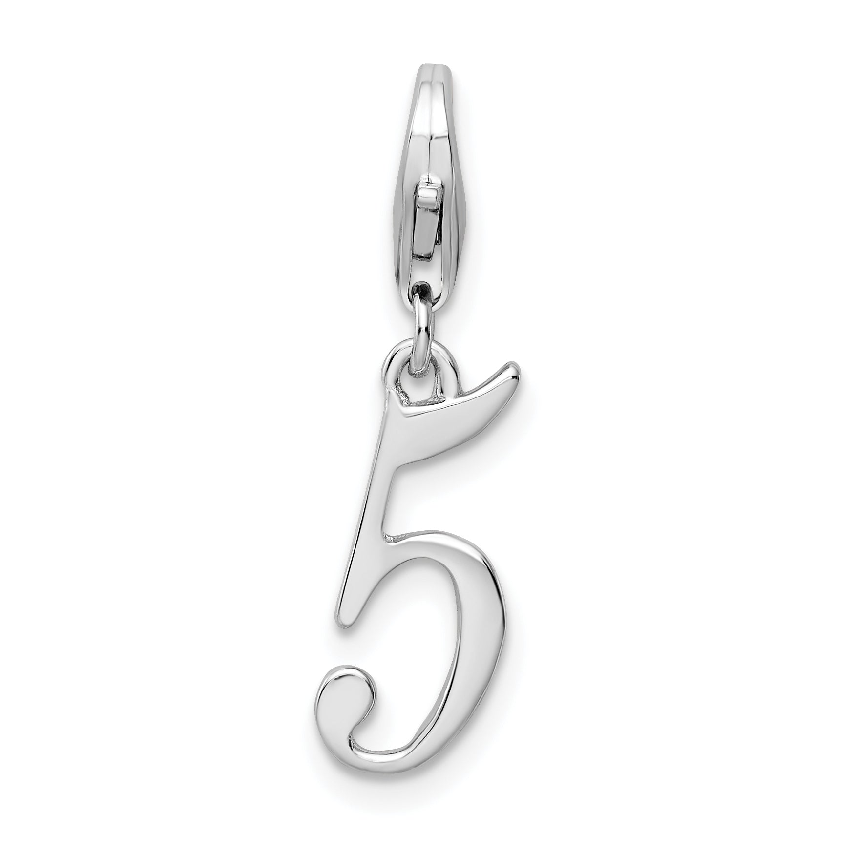 Sterling Silver Amore La Vita Rhodium-Plated Polished Number 5 Charm With Fancy Lobster Clasp