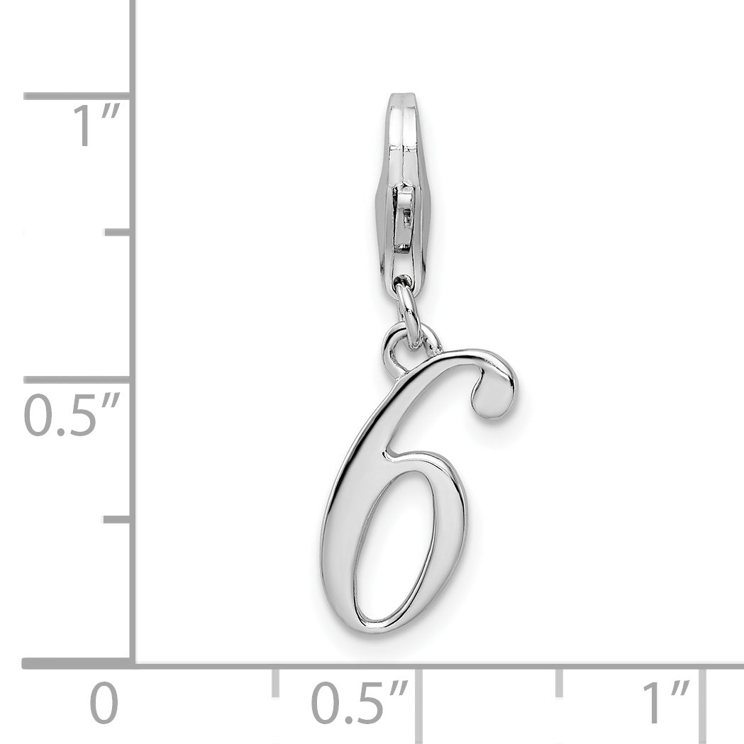 Sterling Silver Amore La Vita Rhodium-Plated Polished Number 6 Charm With Fancy Lobster Clasp