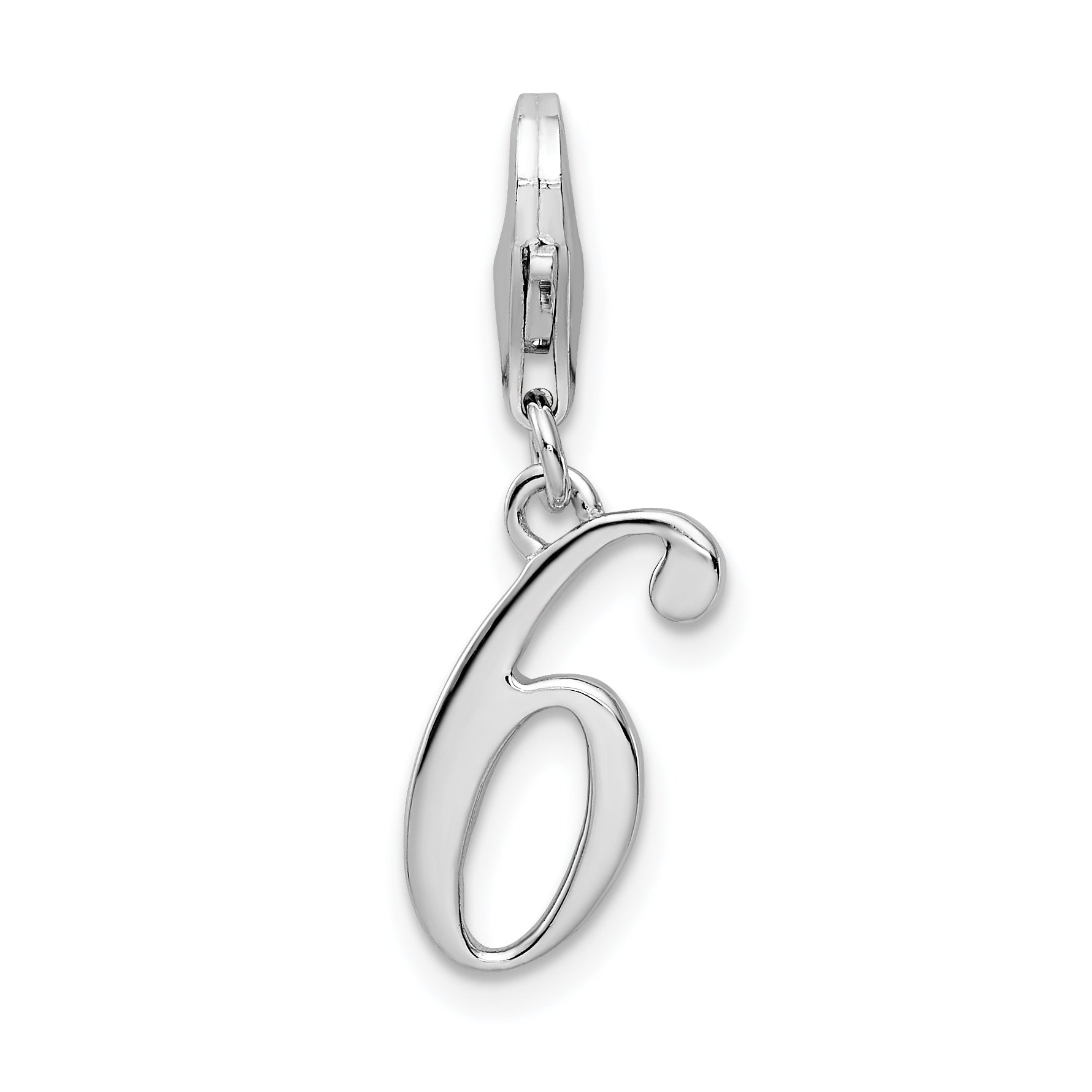 Sterling Silver Amore La Vita Rhodium-Plated Polished Number 6 Charm With Fancy Lobster Clasp