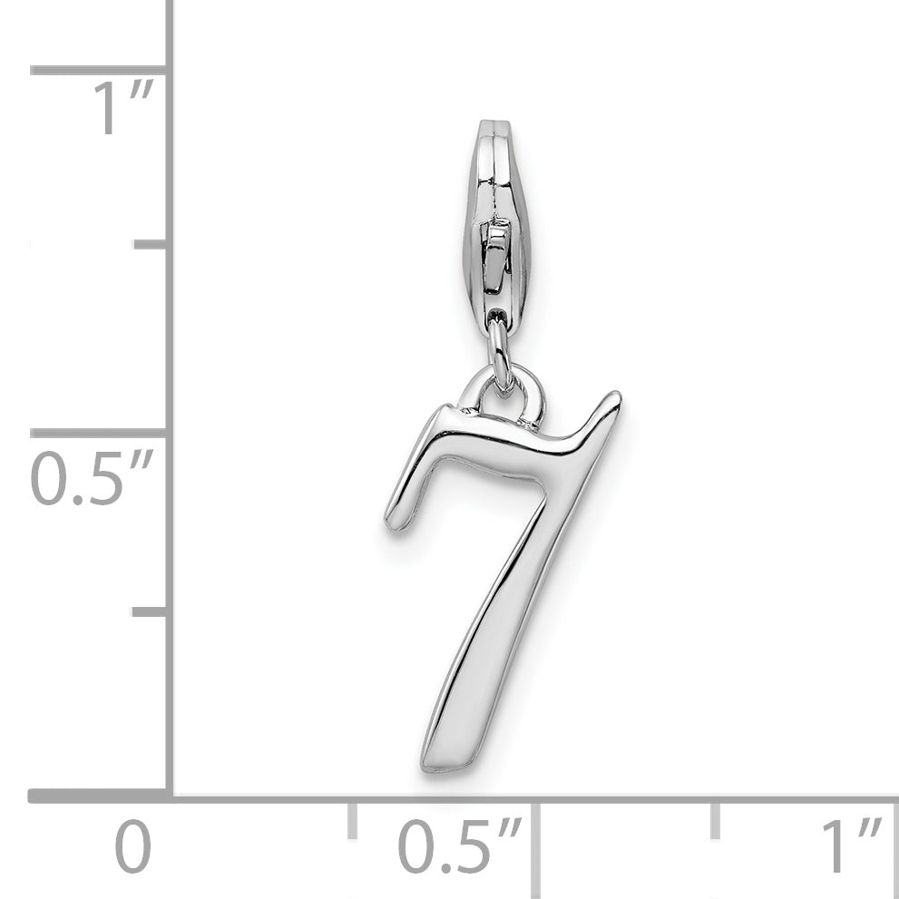 Sterling Silver Amore La Vita Rhodium-Plated Polished Number 7 Charm With Fancy Lobster Clasp