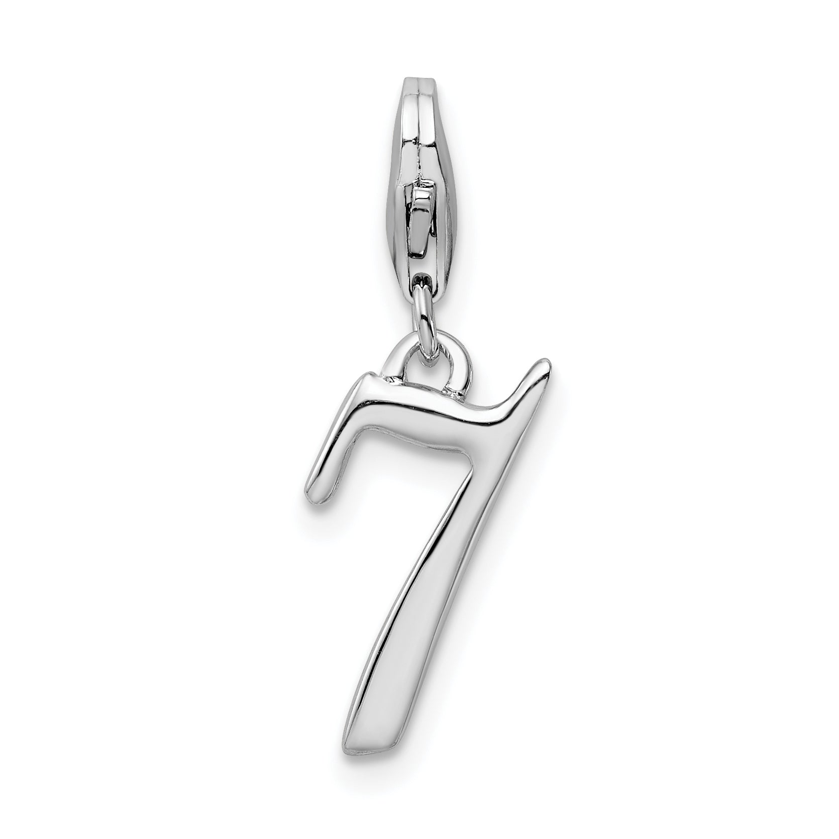 Sterling Silver Amore La Vita Rhodium-Plated Polished Number 7 Charm With Fancy Lobster Clasp
