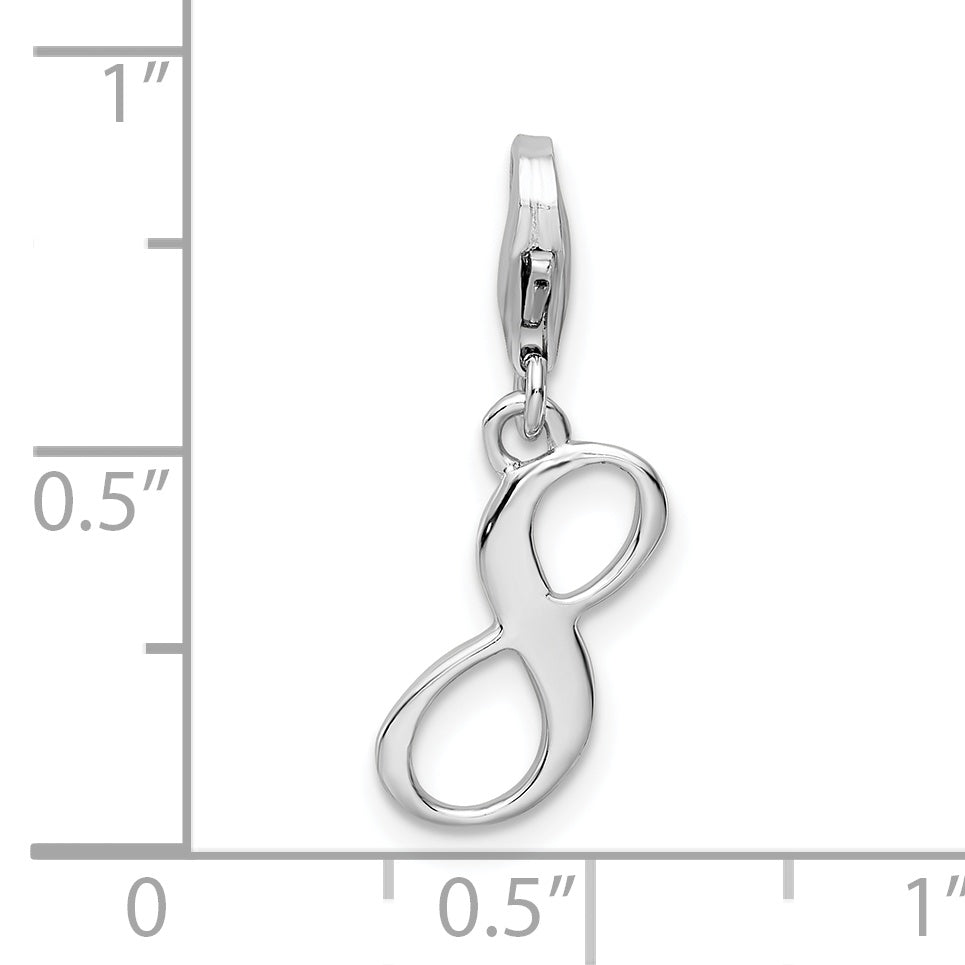 Sterling Silver Amore La Vita Rhodium-Plated Polished Number 8 Charm With Fancy Lobster Clasp