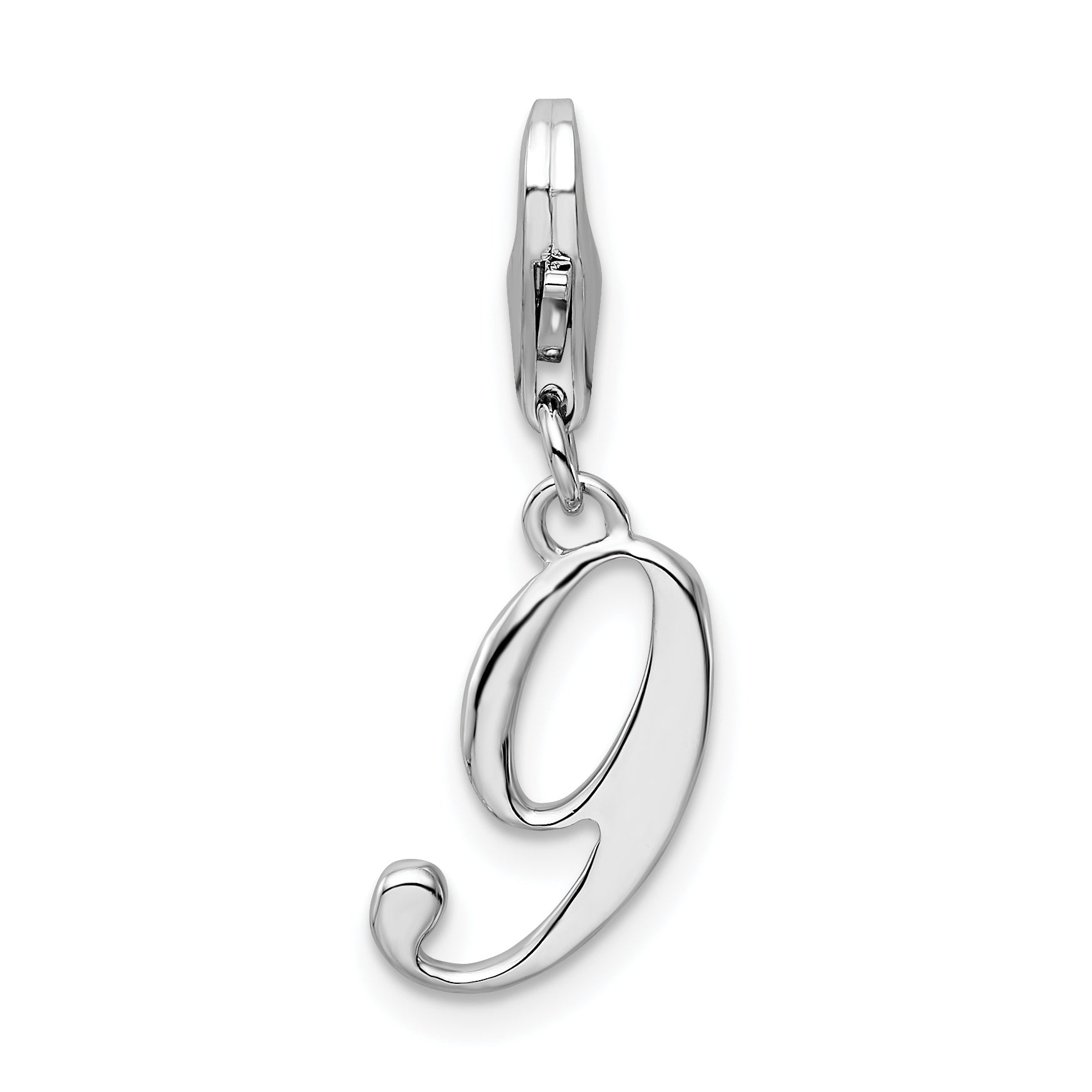 Sterling Silver Amore La Vita Rhodium-Plated Polished Number 9 Charm With Fancy Lobster Clasp