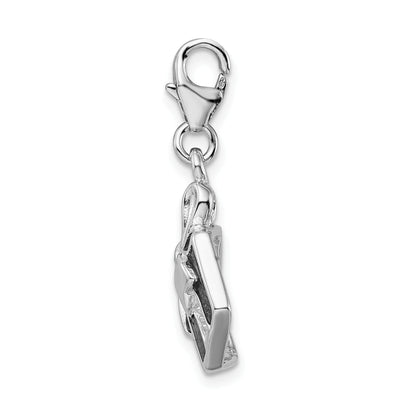 Sterling Silver Amore La Vita Rhodium-Plated Polished Red Enameled Present Charm With Fancy Lobster Clasp