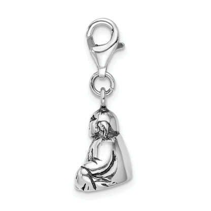 Sterling Silver Amore La Vita Rhodium-Plated Polished 3-D Antiqued Buddha Charm With Fancy Lobster Clasp