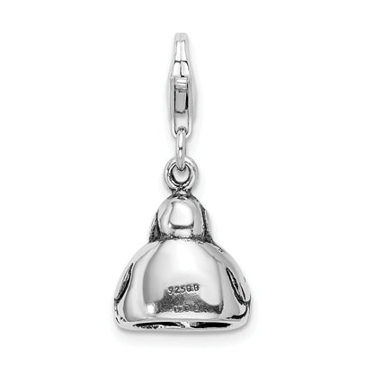 Sterling Silver Amore La Vita Rhodium-Plated Polished 3-D Antiqued Buddha Charm With Fancy Lobster Clasp