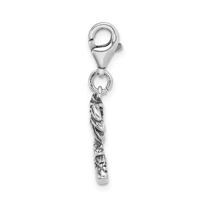 Sterling Silver Amore La Vita Rhodium-Plated Polished 3-D Antiqued Palm Tree Charm With Fancy Lobster Clasp