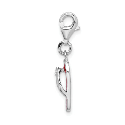 Sterling Silver Amore La Vita Rhodium-Plated Polished 3-D Red Enameled Sandal Charm With Fancy Lobster Clasp