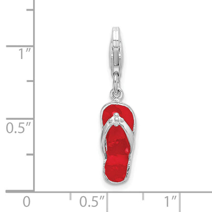 Sterling Silver Amore La Vita Rhodium-Plated Polished 3-D Red Enameled Sandal Charm With Fancy Lobster Clasp
