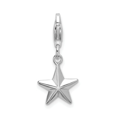Sterling Silver Amore La Vita Rhodium-Plated Polished 3-D Diamond-Cut Star Charm With Fancy Lobster Clasp
