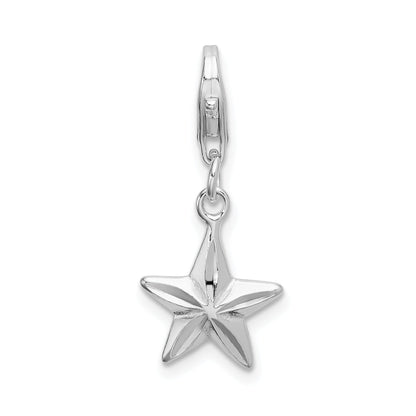 Sterling Silver Amore La Vita Rhodium-Plated Polished 3-D Diamond-Cut Star Charm With Fancy Lobster Clasp