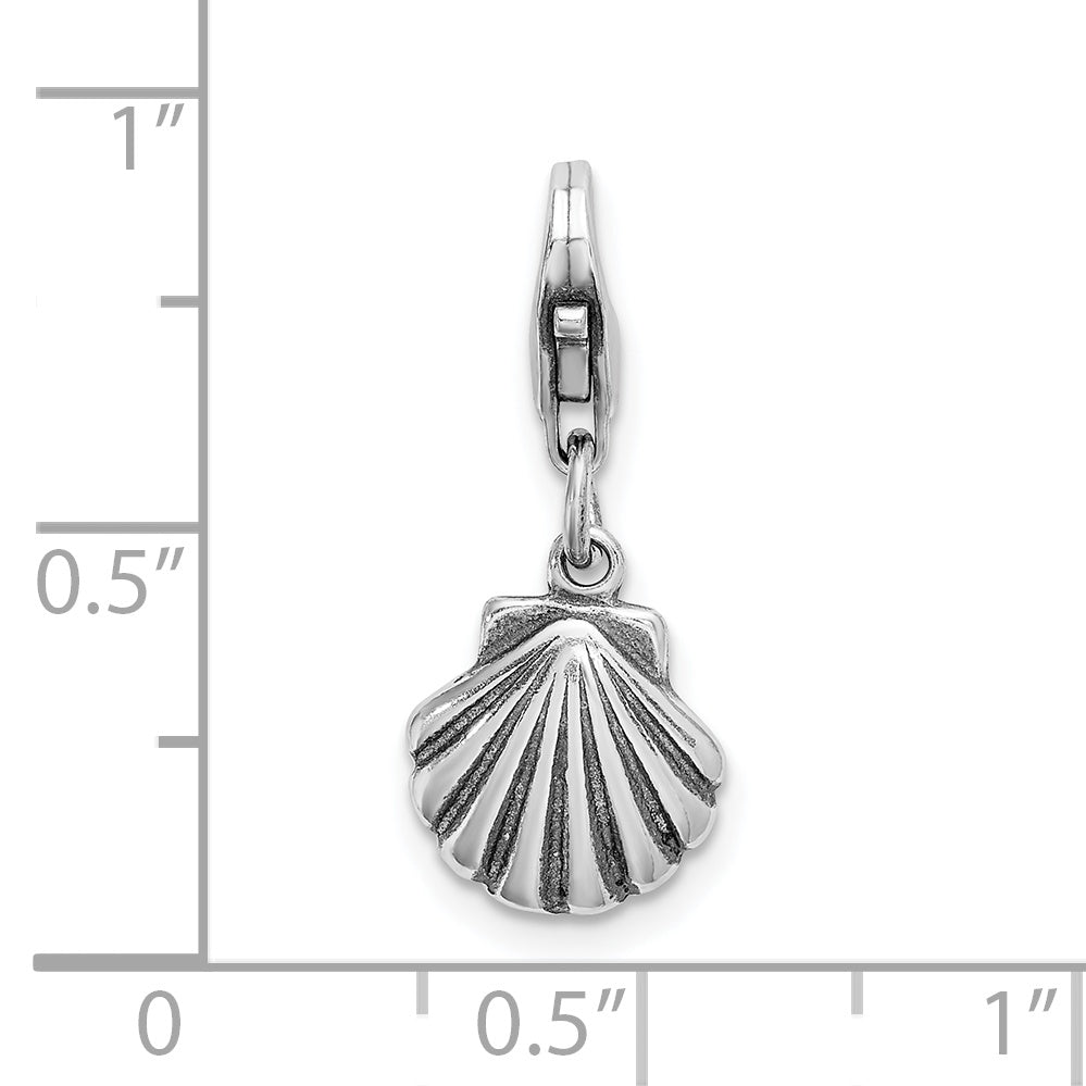 Sterling Silver Amore La Vita Rhodium-Plated Polished Antiqued Clam Shell Charm With Fancy Lobster Clasp