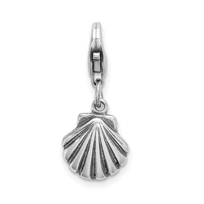Sterling Silver Amore La Vita Rhodium-Plated Polished Antiqued Clam Shell Charm With Fancy Lobster Clasp