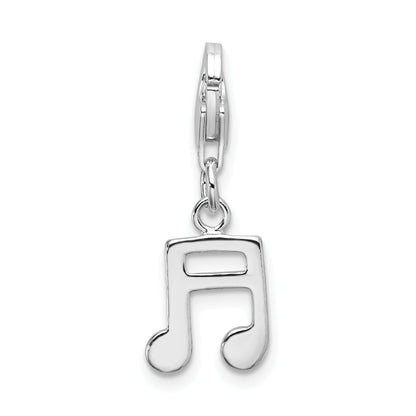 Sterling Silver Amore La Vita Rhodium-Plated Polished Beamed Sixteenth Note Charm With Fancy Lobster Clasp