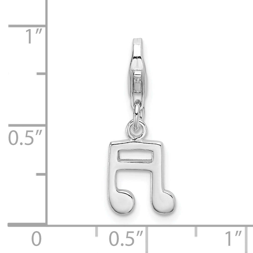 Sterling Silver Amore La Vita Rhodium-Plated Polished Beamed Sixteenth Note Charm With Fancy Lobster Clasp