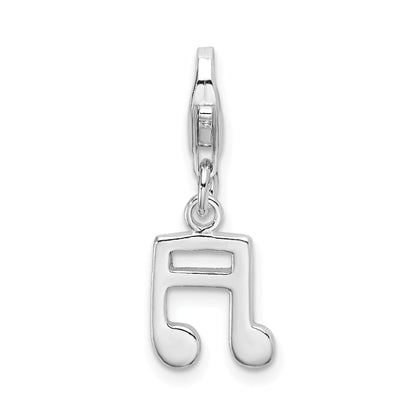 Sterling Silver Amore La Vita Rhodium-Plated Polished Beamed Sixteenth Note Charm With Fancy Lobster Clasp