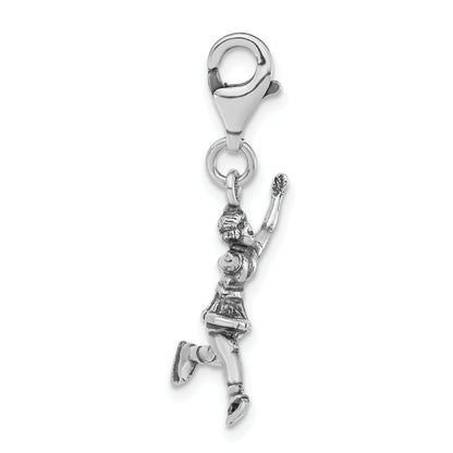 Sterling Silver 3-D Polished & Antiqued Figure Skater W/Lobster Clasp Charm