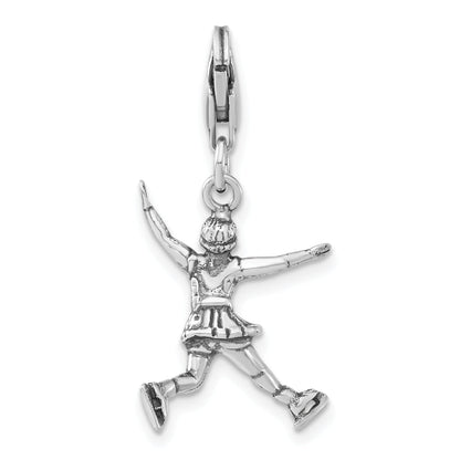Sterling Silver 3-D Polished & Antiqued Figure Skater W/Lobster Clasp Charm
