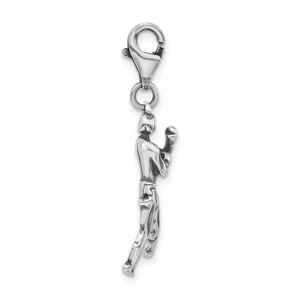 Sterling Silver 3-D Polished & Antiqued Boxer W/ Lobster Clasp Charm