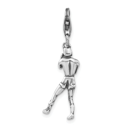 Sterling Silver 3-D Polished & Antiqued Boxer W/ Lobster Clasp Charm