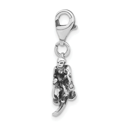 Sterling Silver 3-D Polished & Antiqued Skier W/ Lobster Clasp Charm