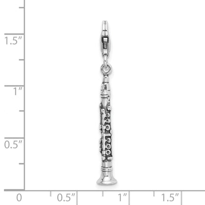Sterling Silver Amore La Vita Rhodium-Plated Polished 3-D Antiqued Clarinet Charm With Fancy Lobster Clasp