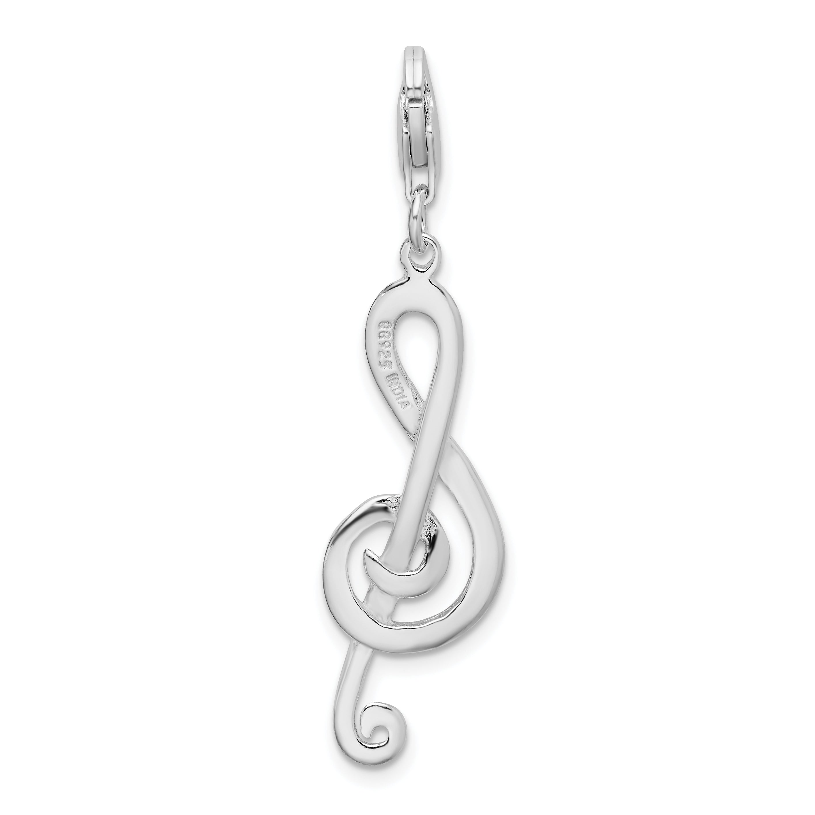 Sterling Silver Amore La Vita Rhodium-Plated Polished Diamond-Cut Treble Clef Charm With Fancy Lobster Clasp