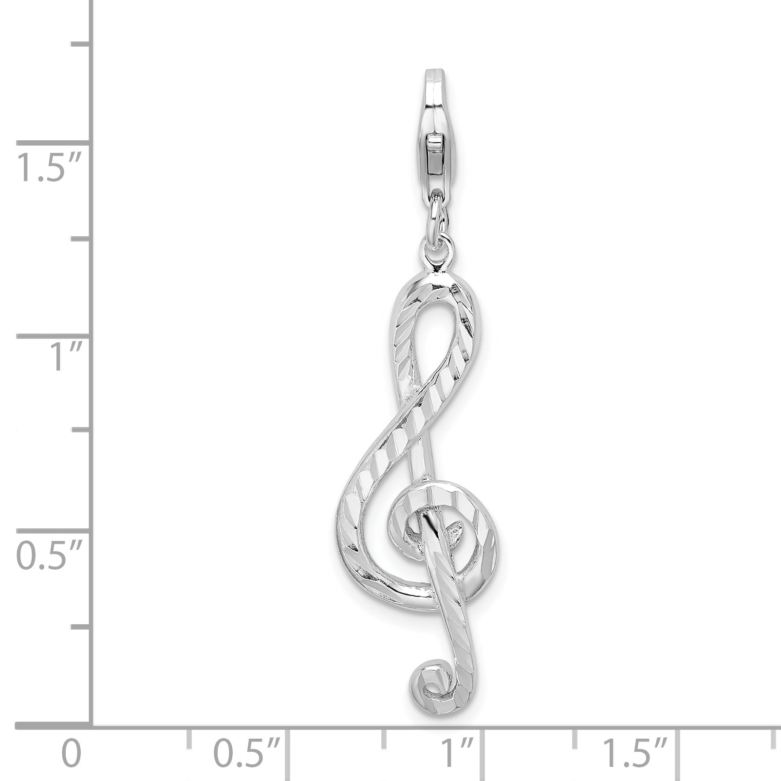 Sterling Silver Amore La Vita Rhodium-Plated Polished Diamond-Cut Treble Clef Charm With Fancy Lobster Clasp