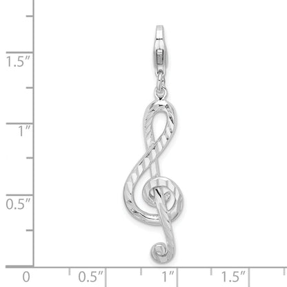 Sterling Silver Amore La Vita Rhodium-Plated Polished Diamond-Cut Treble Clef Charm With Fancy Lobster Clasp