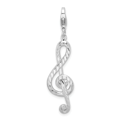 Sterling Silver Amore La Vita Rhodium-Plated Polished Diamond-Cut Treble Clef Charm With Fancy Lobster Clasp