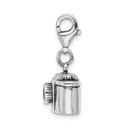 Sterling Silver Amore La Vita Rhodium-Plated Polished 3-D Antiqued Camera Charm With Fancy Lobster Clasp