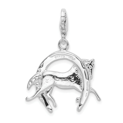 Sterling Silver Amore La Vita Rhodium-Plated Polished 3-D Horse In Horseshoe Charm With Fancy Lobster Clasp