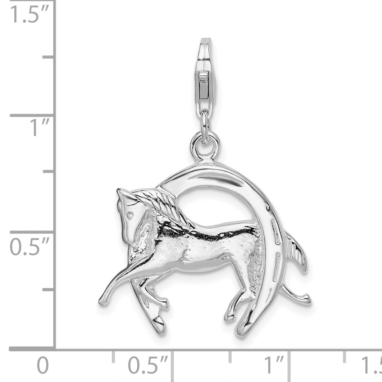 Sterling Silver Amore La Vita Rhodium-Plated Polished 3-D Horse In Horseshoe Charm With Fancy Lobster Clasp