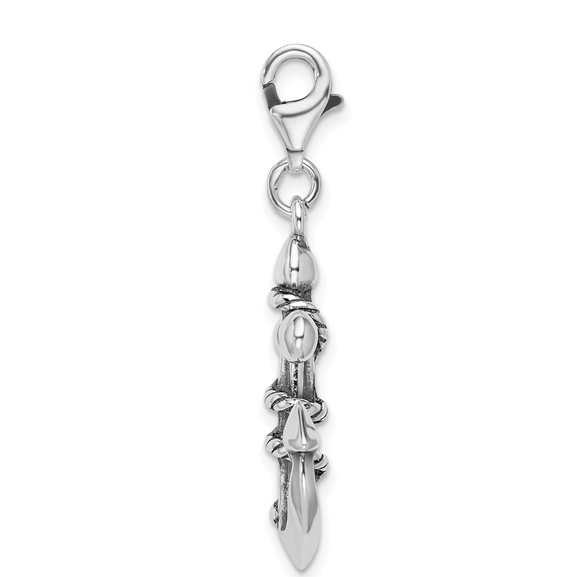 Sterling Silver Amore La Vita Rhodium-Plated Polished 3-D Antiqued Anchor And Rope Charm With Fancy Lobster Clasp