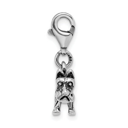 Sterling Silver Amore La Vita Rhodium-Plated Polished 3-D Antiqued Scottie Dog Charm With Fancy Lobster Clasp