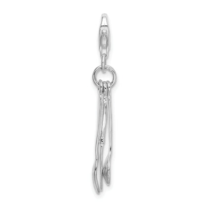 Sterling Silver Amore La Vita Rhodium-Plated Polished 3-D Cutlery Charm With Fancy Lobster Clasp