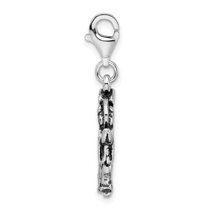 Sterling Silver Amore La Vita Rhodium-Plated Polished 3-D Antique Kneeling Angel Charm With Fancy Lobster Clasp