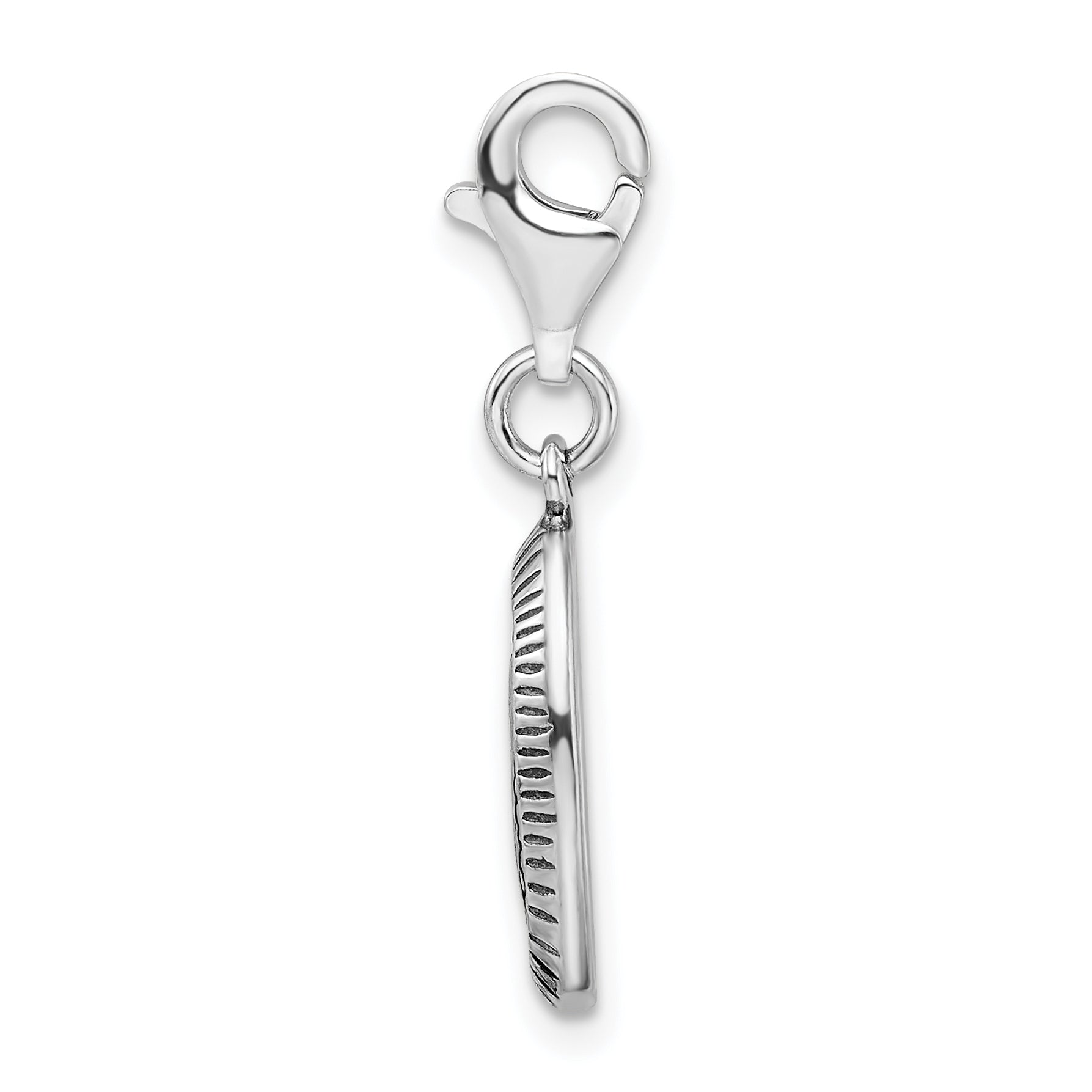 Sterling Silver Amore La Vita Rhodium-Plated Polished Antiqued Believe Charm With Fancy Lobster Clasp