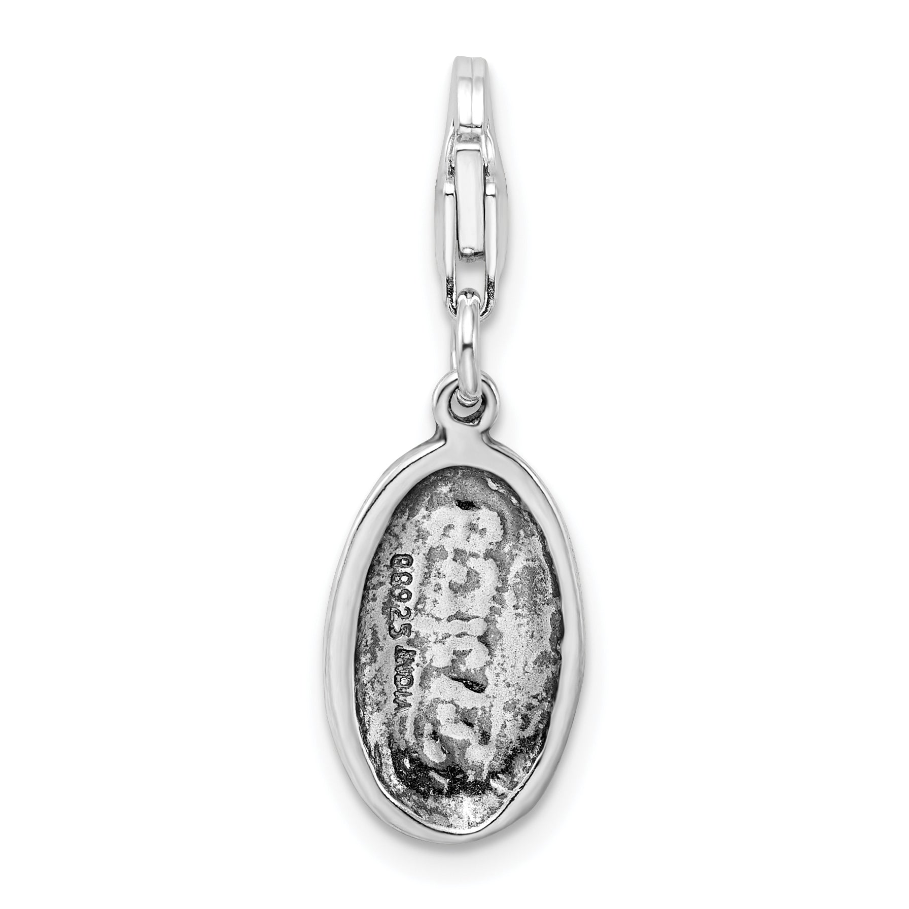 Sterling Silver Amore La Vita Rhodium-Plated Polished Antiqued Believe Charm With Fancy Lobster Clasp