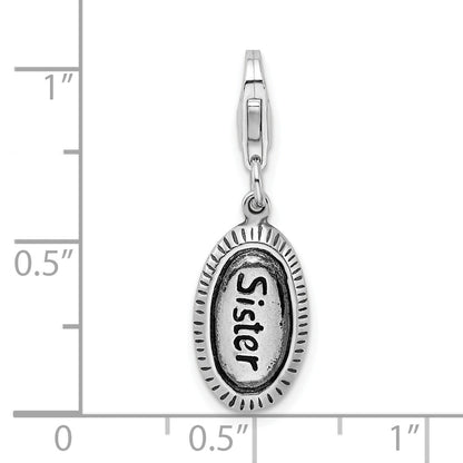 Sterling Silver Amore La Vita Rhodium-Plated Polished Antiqued Sister Charm With Fancy Lobster Clasp