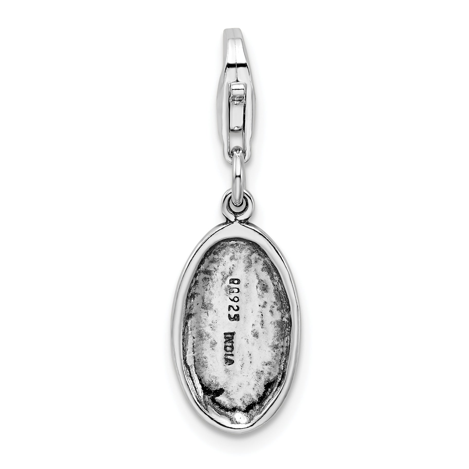 Sterling Silver Amore La Vita Rhodium-Plated Polished Antiqued Survivor Charm With Fancy Lobster Clasp