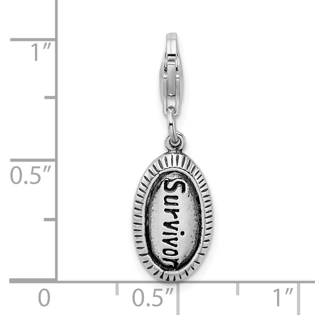 Sterling Silver Amore La Vita Rhodium-Plated Polished Antiqued Survivor Charm With Fancy Lobster Clasp