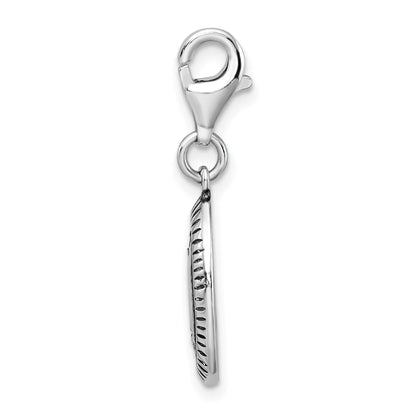 Sterling Silver Amore La Vita Rhodium-Plated Polished Antiqued Strength Charm With Fancy Lobster Clasp