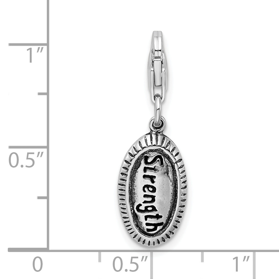 Sterling Silver Amore La Vita Rhodium-Plated Polished Antiqued Strength Charm With Fancy Lobster Clasp