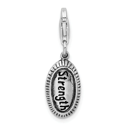 Sterling Silver Amore La Vita Rhodium-Plated Polished Antiqued Strength Charm With Fancy Lobster Clasp
