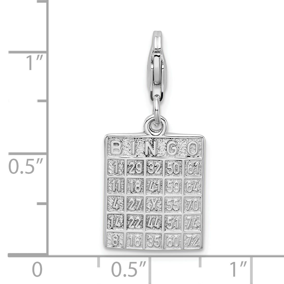 Sterling Silver Amore La Vita Rhodium-Plated Polished Bingo Card Charm With Fancy Lobster Clasp