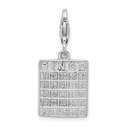 Sterling Silver Amore La Vita Rhodium-Plated Polished Bingo Card Charm With Fancy Lobster Clasp